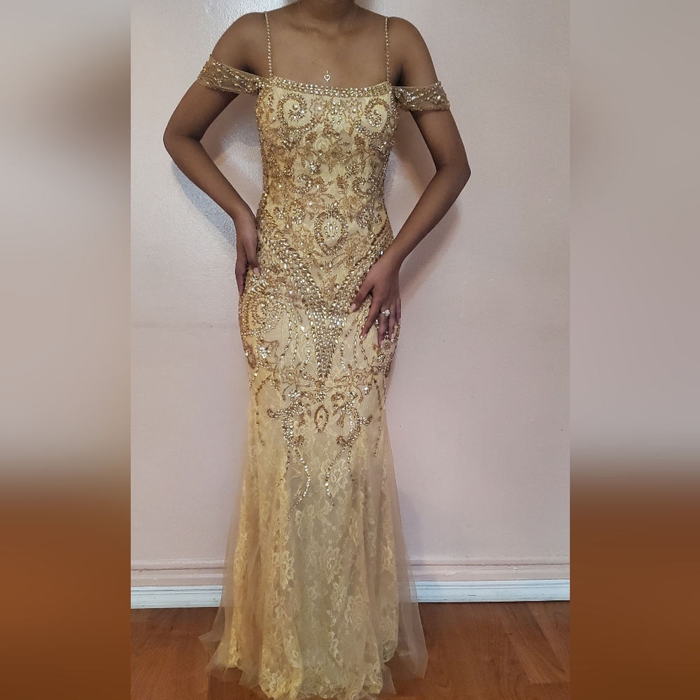 Gold Mermaid Gown by Glow retail $600